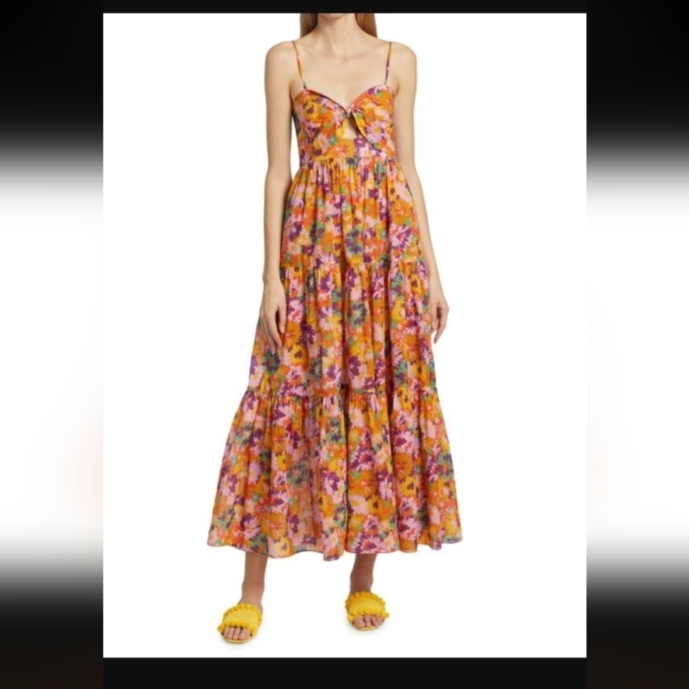 Zimmermann Violet Cut Out Tiered Cotton Midi Dress